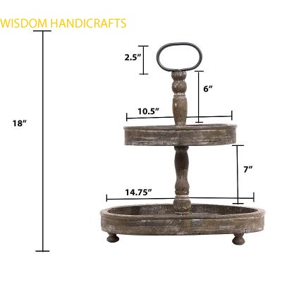 Shabby Chic Wooden 2 tier stand Round Fruit Tray