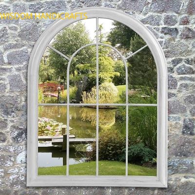 Outdoor Garden Vintage Distressed Metal Frame Arched Window Wall Mirror