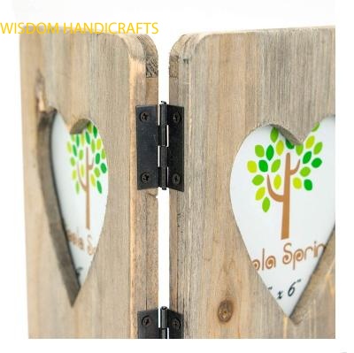 Wooden 3 Photo Triple Hanging Heart Shaped Freestanding Multi Picture Photo Frame - 4 x 6