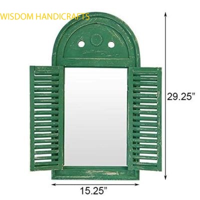 Louvre Rustic Wooden Garden Glass Mirror - Green/Blue