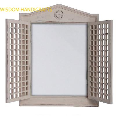 Antique Effect Glass Garden Mirror with Wooden Shutters