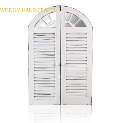 Antique Glass Garden Mirror with Wooden Shutters