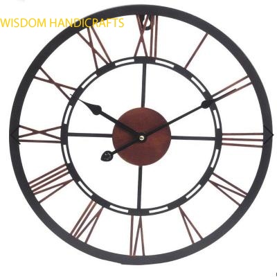 24 Inch Round large Metal Black & Copper Skeleton Wall Clock